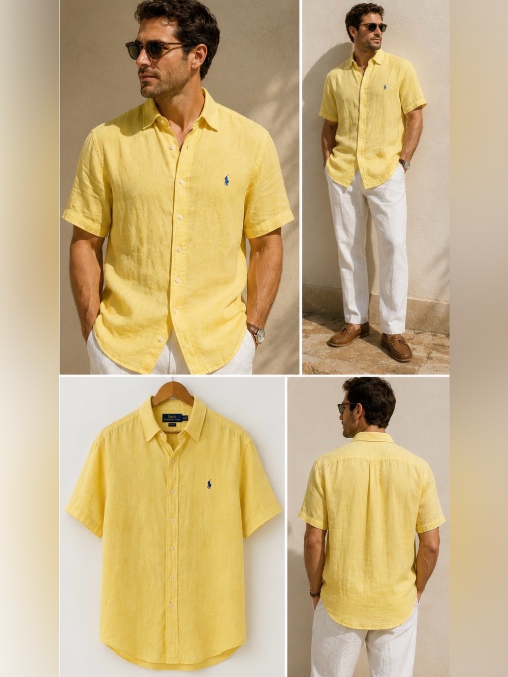 Polo Ralph Lauren Yellow 100% Linen Button Up Shirt Men’s XL Coastal Summer